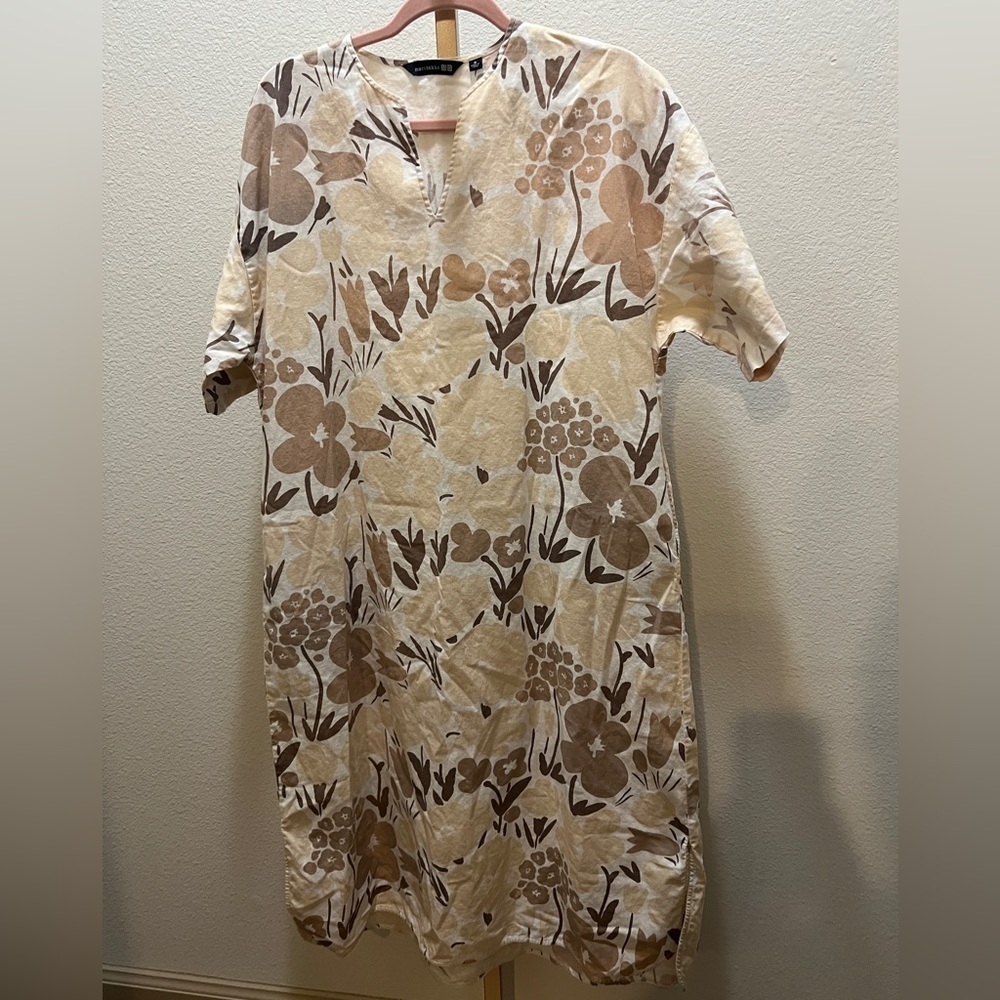 Uniqlo x Marimekko Women's Linen Blend Short Sleeve Dress With Pockets Natural M
